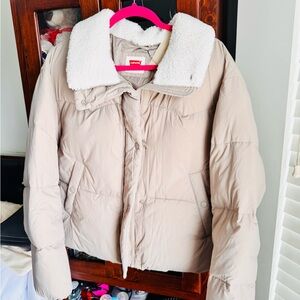 Levi's Light Beige Puffer Jacket with White Sherpa Lining